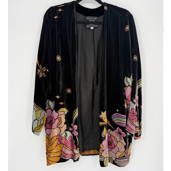 Johnny Was Jade Kimono Andy Silk Velvet Black Floral Print Size Medium M - Picture 2 of 7